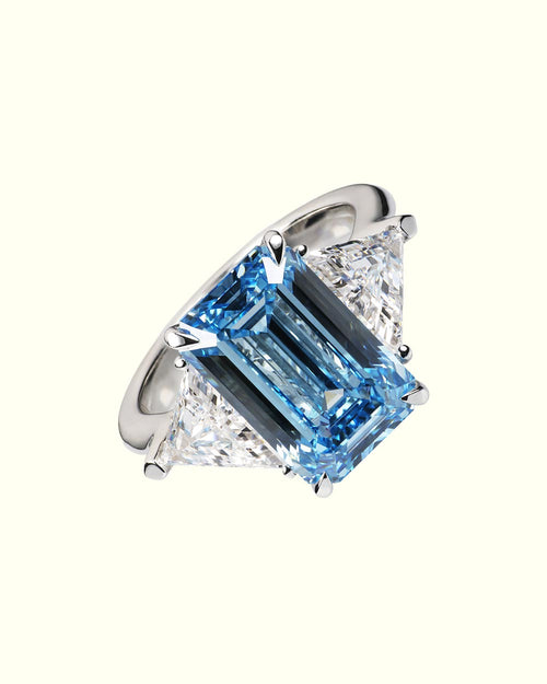 Chromia blue emerald cut ring
